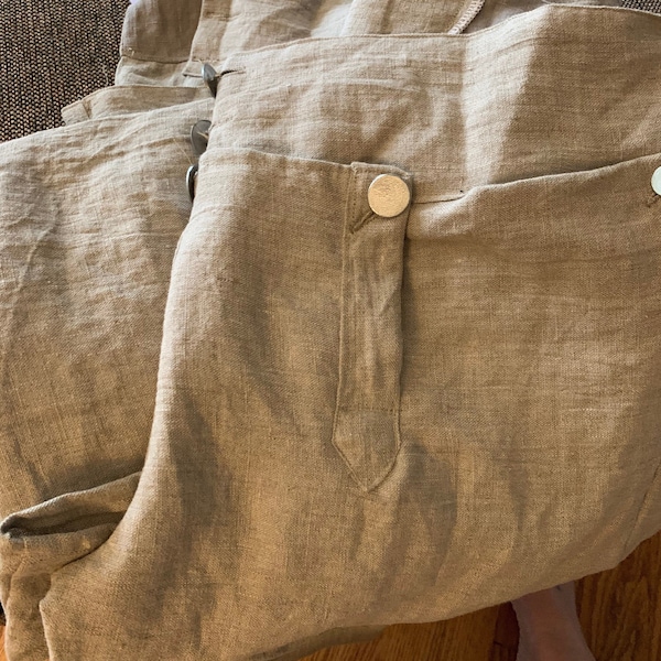 Pantalones largos de lino para hombre del siglo XVIII con abertura frontal. Lino: para uso militar o civil, hechos a medida.