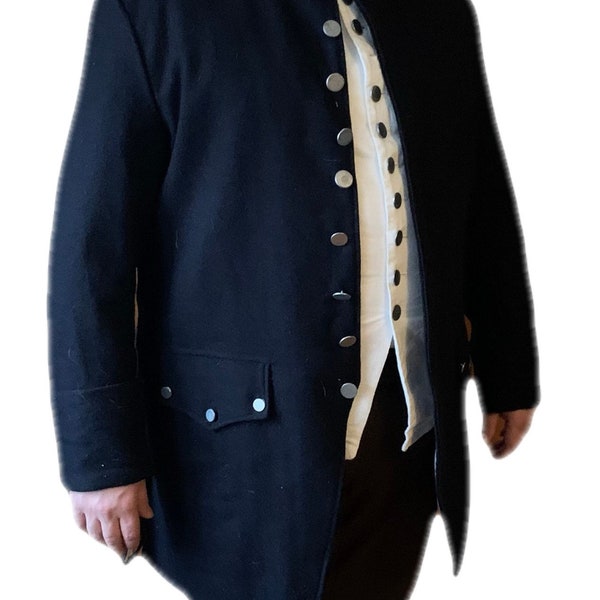 Men's 18th Century Colonial Jacket or coatee navy blue, dark brown, black or green. **in stock and ready to ship**