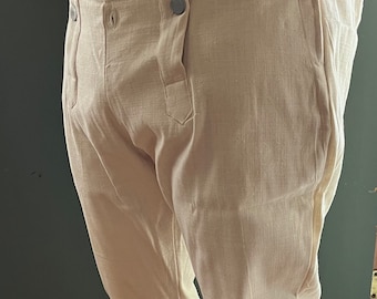 18th Century LINEN Men's Drop Front Knee Breeches OFF WHITE. ***ready to ship***