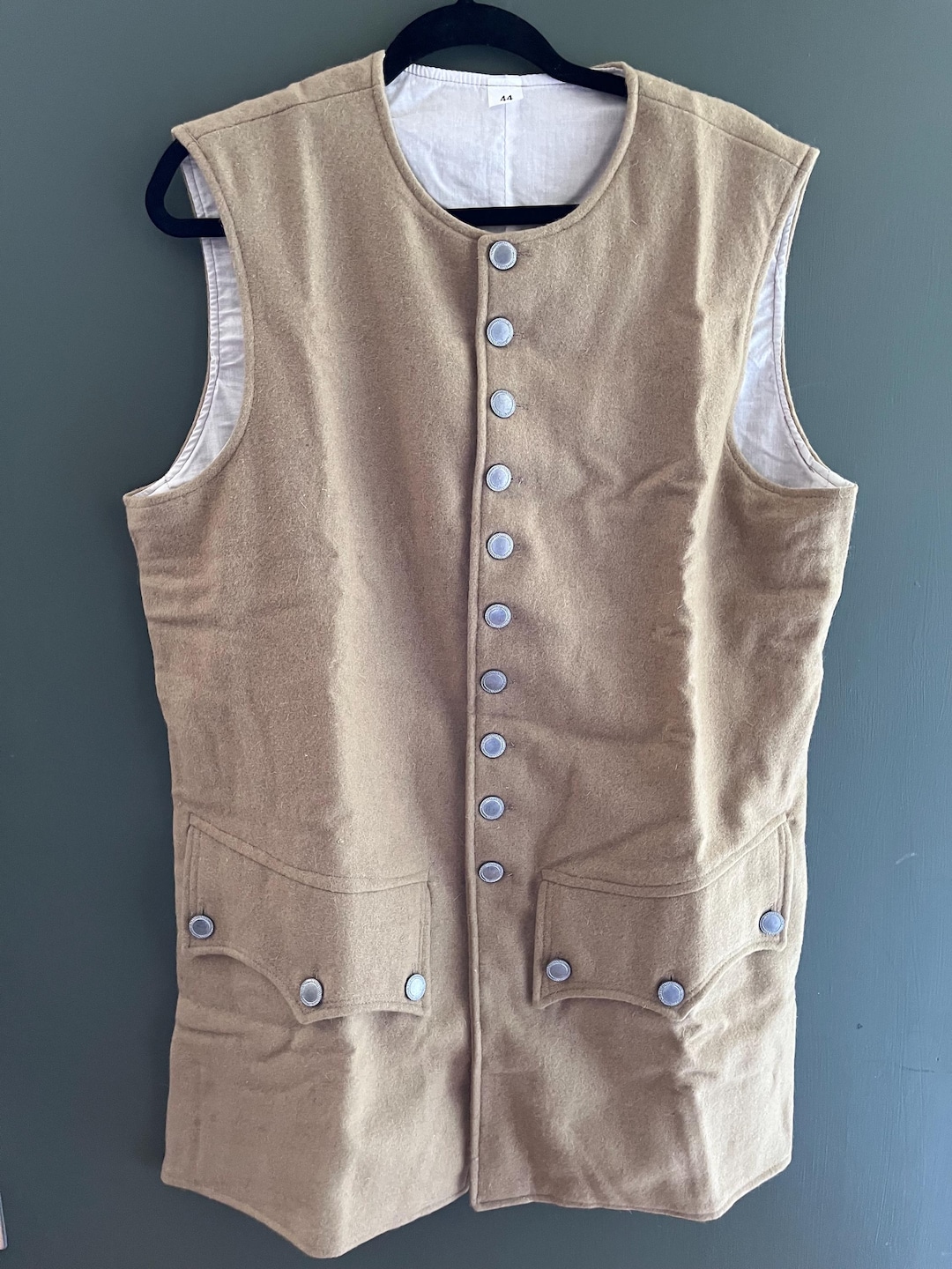 Men's Early 1750's Colonial Vest or Waistcoat TAN WOOL