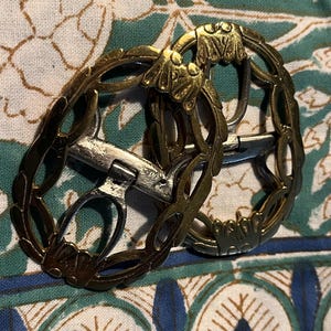 Gold Tone Shoe Buckles Brass and Steel **Fancy Style 1** Pair