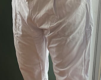 Men's Drop front pants for 18th Century - medium weight white CANVAS with pewter buttons ****ready to ship***