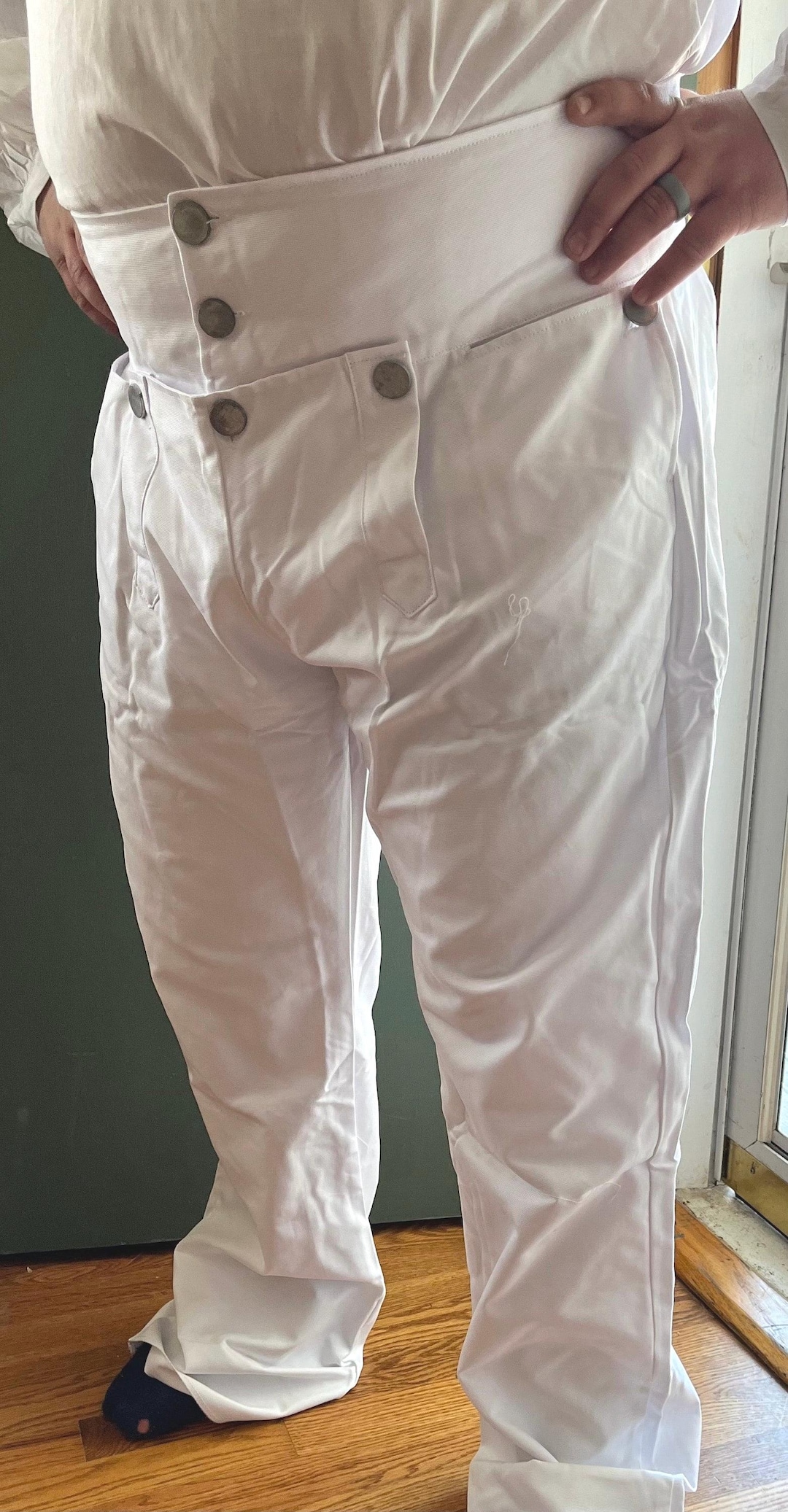 Men's Drop Front Pants WHITE CANVAS 18th Century ***ready to