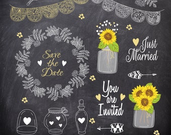 Rustic Weeding Clip art Wedding Lace Mason Jar Wreath Clip art Rustic Wreaths Sunflowers clipart Wedding mason jar clipart Save The Date
