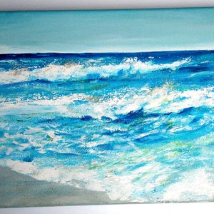 Soft Blue Seascape// Original Painting//Impressionist Art//9 by 12 Inch Canvas