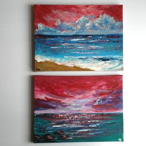 Vibrant Sunset Seascapes//Two-for-one Paintings//Original Artwork//6 by 8 Inch Canvas