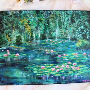 Enchanted Fairy Tale Grotto Waterfall//Acrylic Painting on Canvas//Impressionist Style Original Painting//11 by 14 Inches