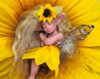 Ooak fairy miniature polymer clay fairy doll.   Sumflower 3.5 inch