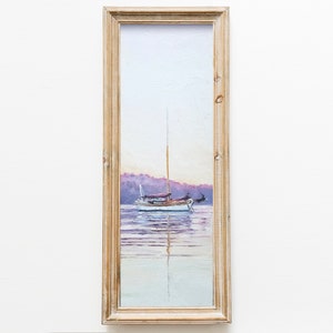 Sunset Sailboat Painting Art Print, Signed - Calming Oil - Various Sizes - Coastal Nautical Decor - Historic Island Seaside Boat