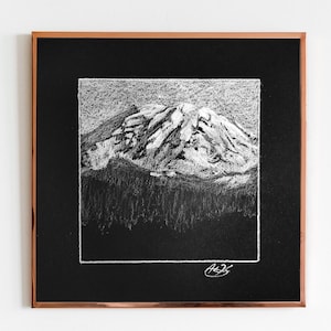 Mt Rainier Drawing Art Print, Signed - Washington State Oil Decor - Mountain Landscape Fine Artwork - WA Landmark PNW Wall Art