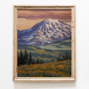 Mt Rainier Sunset Art Print, Signed - Washington State Oil Painting Decor - Mountain Landscape Fine Artwork - Pacific Northwest PNW Wall Art