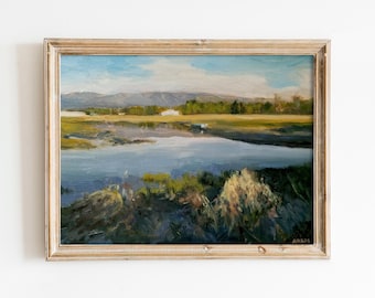Farm Art Print Signed - Countryside Oil Painting - Rural Farmer Decor Agricultural Farming Life Wall Artwork Flooded Waters on Farmland