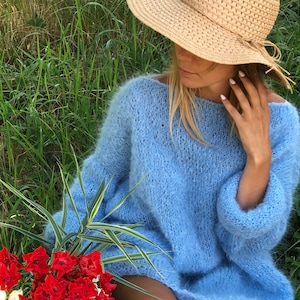 Mohair Sweater, Blue sweater, Wool sweater, Blue pullover, Handknit sweater, Knitted sweater, 100% hand made