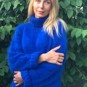 Blue Mohair Sweater, Mohair sweater, Turtleneck sweater, Wool sweater, Blue pullover, Handknit sweater, Knitted sweater, 100% hand made