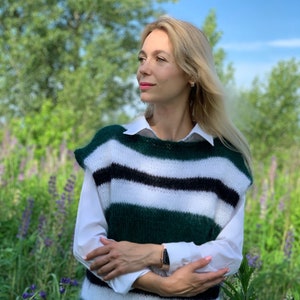 Mohair Vest, Colorful mohair vest, striped top, Handknit sweater, Knitted sweater, 100% hand made