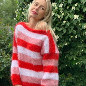 READY TO SHIP Mohair Sweater, Colorful mohair sweater, striped sweater, pullover, Handknit sweater, Knitted sweater, 100% hand made image 4