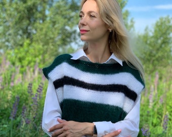 Mohair Vest, Colorful mohair vest, striped top, Handknit sweater, Knitted sweater, 100% hand made