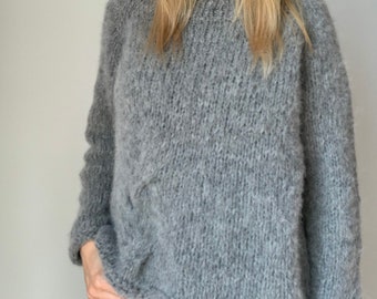 Suéter de alpaca, suéter grueso, suéter de alpaca gris, alpaca, suéter de lana, jersey gris, suéter handknit, suéter de punto, 100% hecho a mano