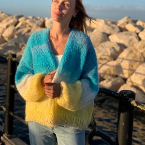 Strickjacke Frauen Mohair, Wolle lange Strickjacke, Mohair gestrickte Strickjacke, klobige Strickjacke, Offene vordere Strickjacke, Handgemacht