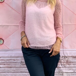 Pink Mohair Sweater, Mohair sweater, Wool sweater, pink pullover, Handknit sweater, Knitted sweater, 100% hand made image 2