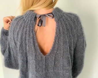 Mohair Sweater, grey Mohair sweater, Grey sweater, Wool sweater, grey pullover, Handknit sweater, Knitted sweater, 100% hand made