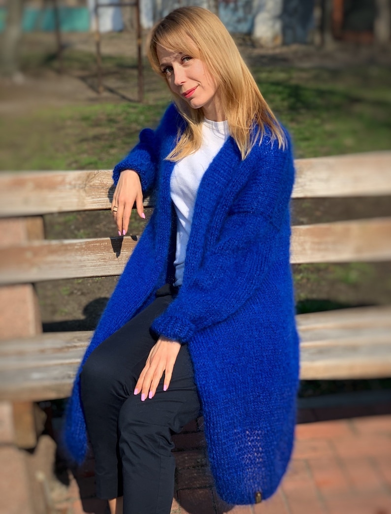CARDIGAN Women Mohair Blue Wool Long Cardigan Mohair Etsy