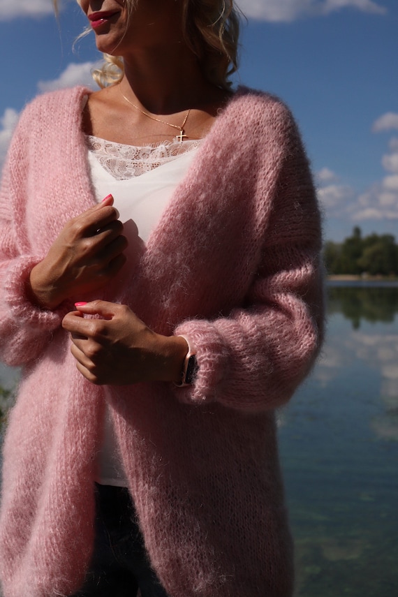 Mohair Cardigan Pink For Women - Clothingta