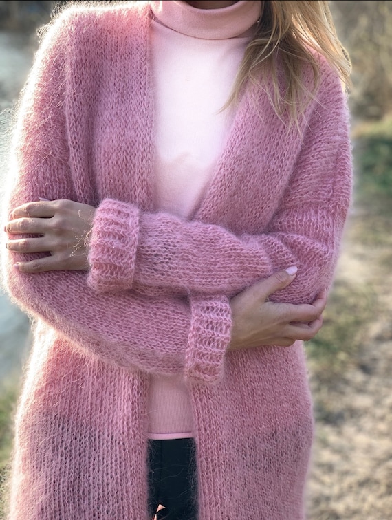 lector promoción cliente CARDIGAN Mujer Mohair Pink Cárdigan largo de lana Cárdigan - Etsy México