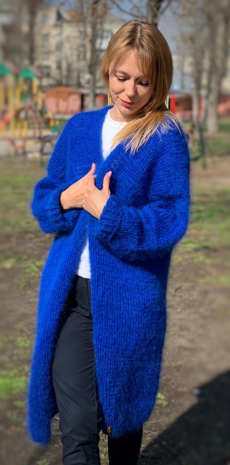 CARDIGAN Women Mohair Blue Wool Long Cardigan Mohair Etsy