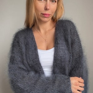 Cardigan Dark GreyWomen Mohair, Wool cardigan, Mohair knitted cardigan, Chunky cardigan, Open front cardigan, Hand Made image 2