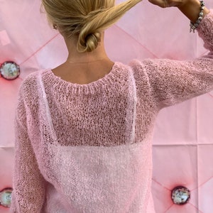 Pink Mohair Sweater, Mohair sweater, Wool sweater, pink pullover, Handknit sweater, Knitted sweater, 100% hand made image 3