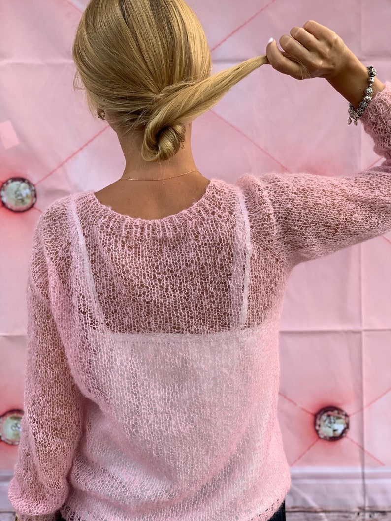 Pink Mohair Sweater, Mohair sweater, Wool sweater, pink pullover, Handknit sweater, Knitted sweater, 100% hand made image 3