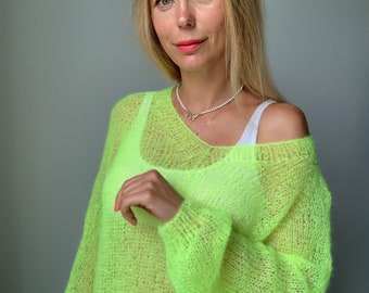 Sweter z moheru, GOTOWY DO WYSYŁKI, Miękki sweter z moheru, Sweter wełniany, Sweter z moheru, Sweter robiony ręcznie, Sweter robiony na drutach, 100% ręcznie robiony