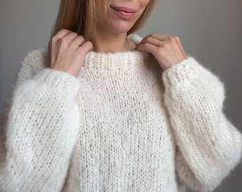 Alpaca & Merino Sweater, Alpaca Sweater, Merino Sweater, Pink sweater, Soft sweater, Fluffy jumper, 100% Hand Made