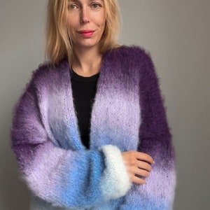 Strickjacke Frauen Mohair, Wolle lange Strickjacke, Mohair gestrickte Strickjacke, grobstrick Strickjacke, Offene vordere Strickjacke, 100% handgefertigt