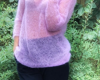 Lilac Mohair Sweater, Mohair sweater, Wool sweater, pink pullover, Handknit sweater, Knitted sweater, 100% hand made