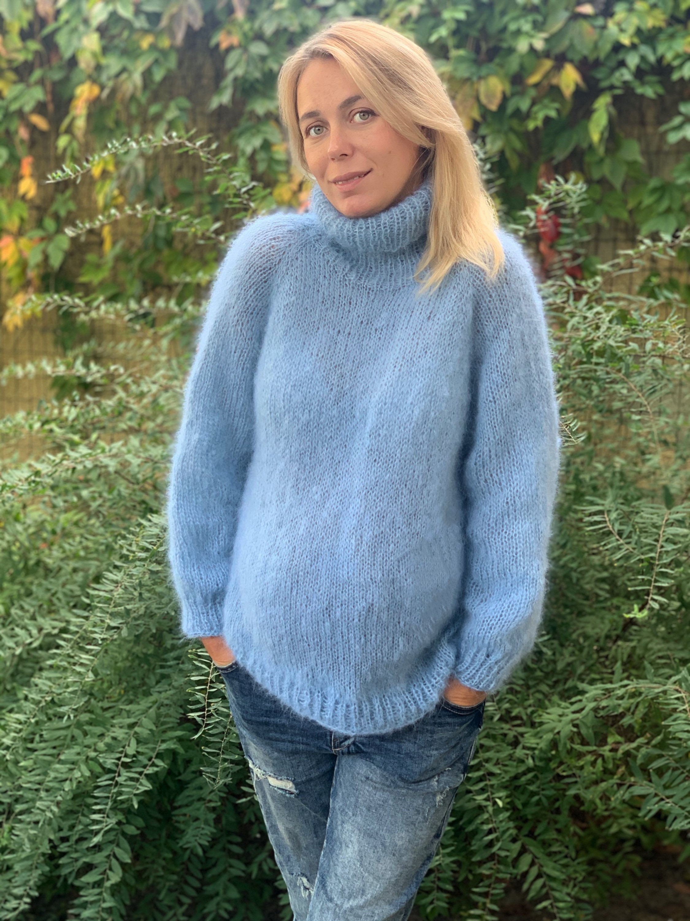 Mohair Sweater Blue Mohair Sweater Turtleneck Sweater Wool - Etsy