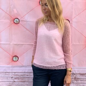 Pink Mohair Sweater, Mohair sweater, Wool sweater, pink pullover, Handknit sweater, Knitted sweater, 100% hand made image 1