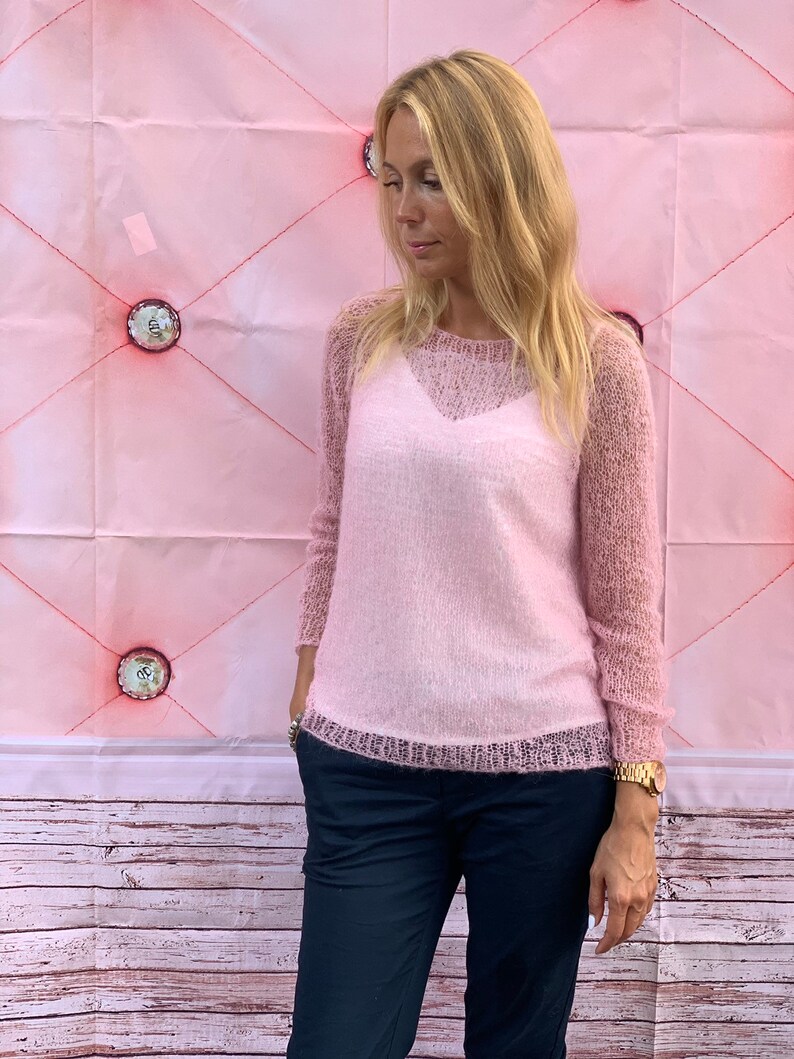 Pink Mohair Sweater, Mohair sweater, Wool sweater, pink pullover, Handknit sweater, Knitted sweater, 100% hand made image 1