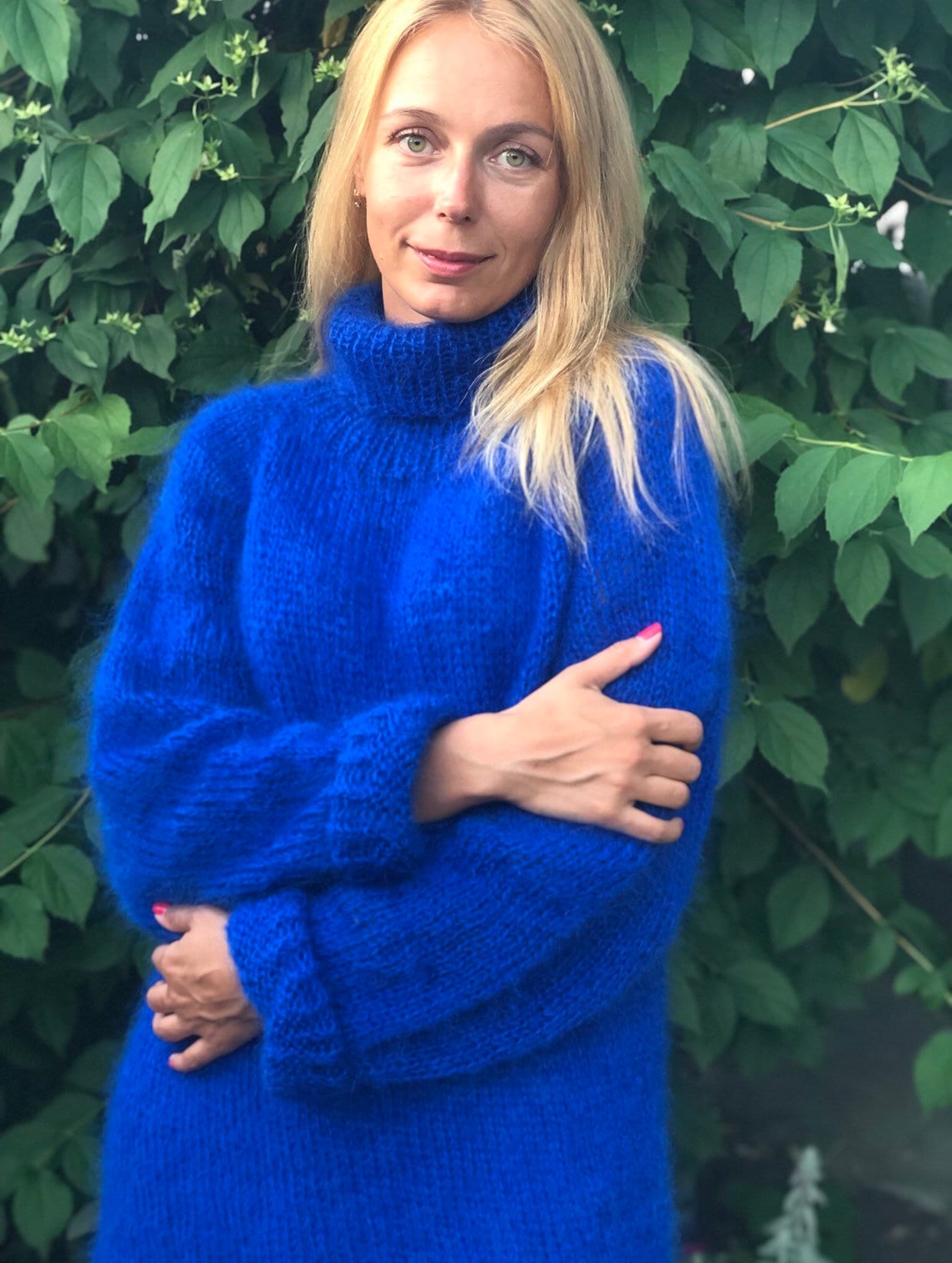 Blue Mohair Sweater, Mohair sweater, Turtleneck sweater, Wool sweater, Blue pullover, Handknit sweater, Knitted sweater, 100% hand made