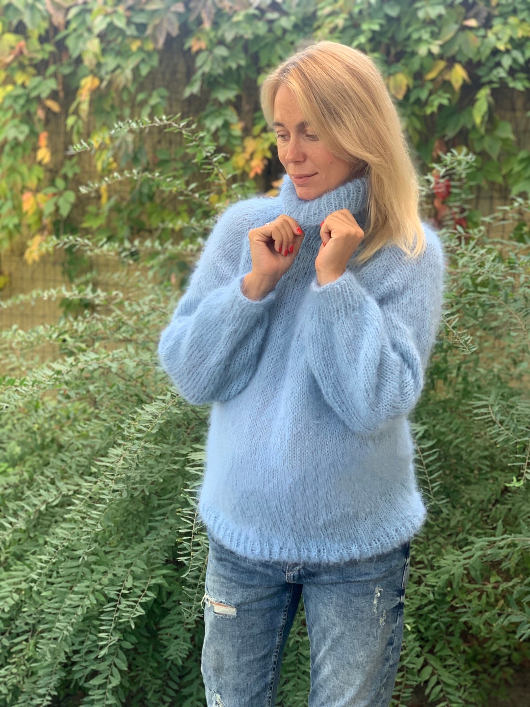Mohair Sweater Blue Mohair Sweater Turtleneck Sweater Wool - Etsy