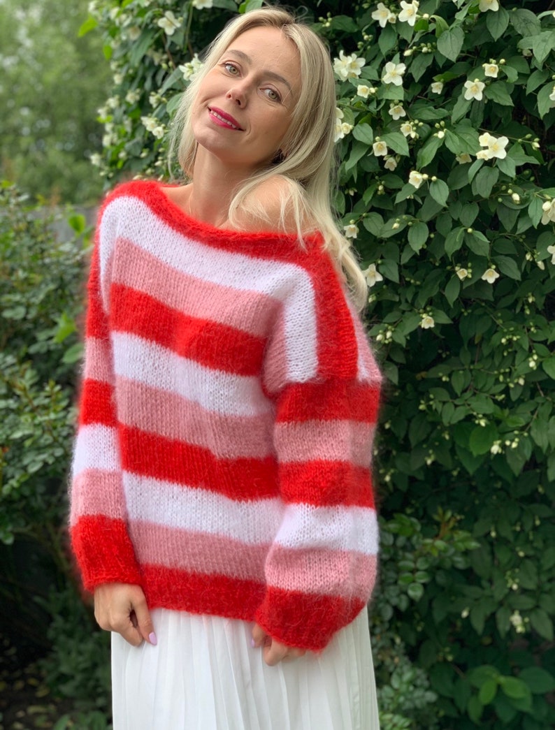 READY TO SHIP Mohair Sweater, Colorful mohair sweater, striped sweater, pullover, Handknit sweater, Knitted sweater, 100% hand made image 4