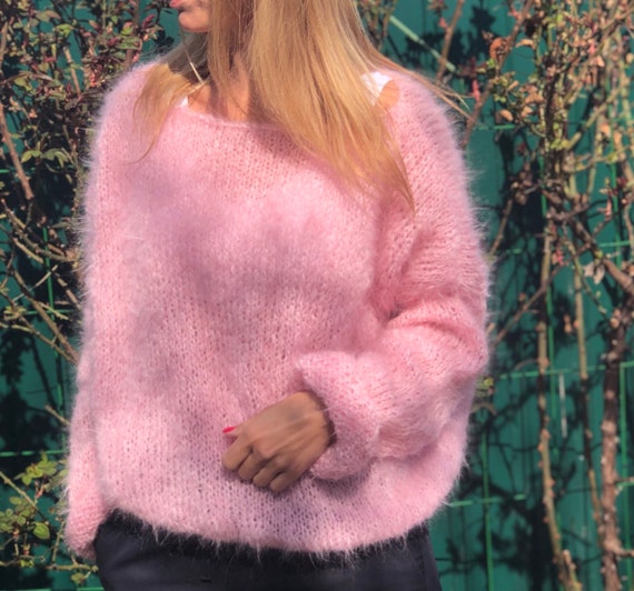 Pink Mohair Sweater Pink Sweater Wool Sweater Pink Pullover Handknit Sweater Knitted Sweater 100 Hand Made Etsy UK