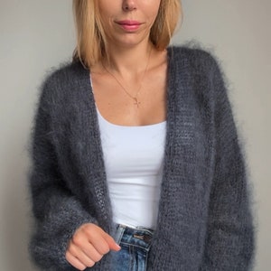 Cardigan Dark GreyWomen Mohair, Wool cardigan, Mohair knitted cardigan, Chunky cardigan, Open front cardigan, Hand Made image 7