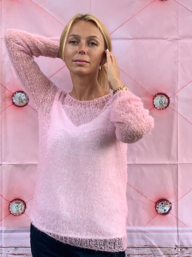 Pink Mohair Sweater, Mohair sweater, Wool sweater, pink pullover, Handknit sweater, Knitted sweater, 100% hand made image 4