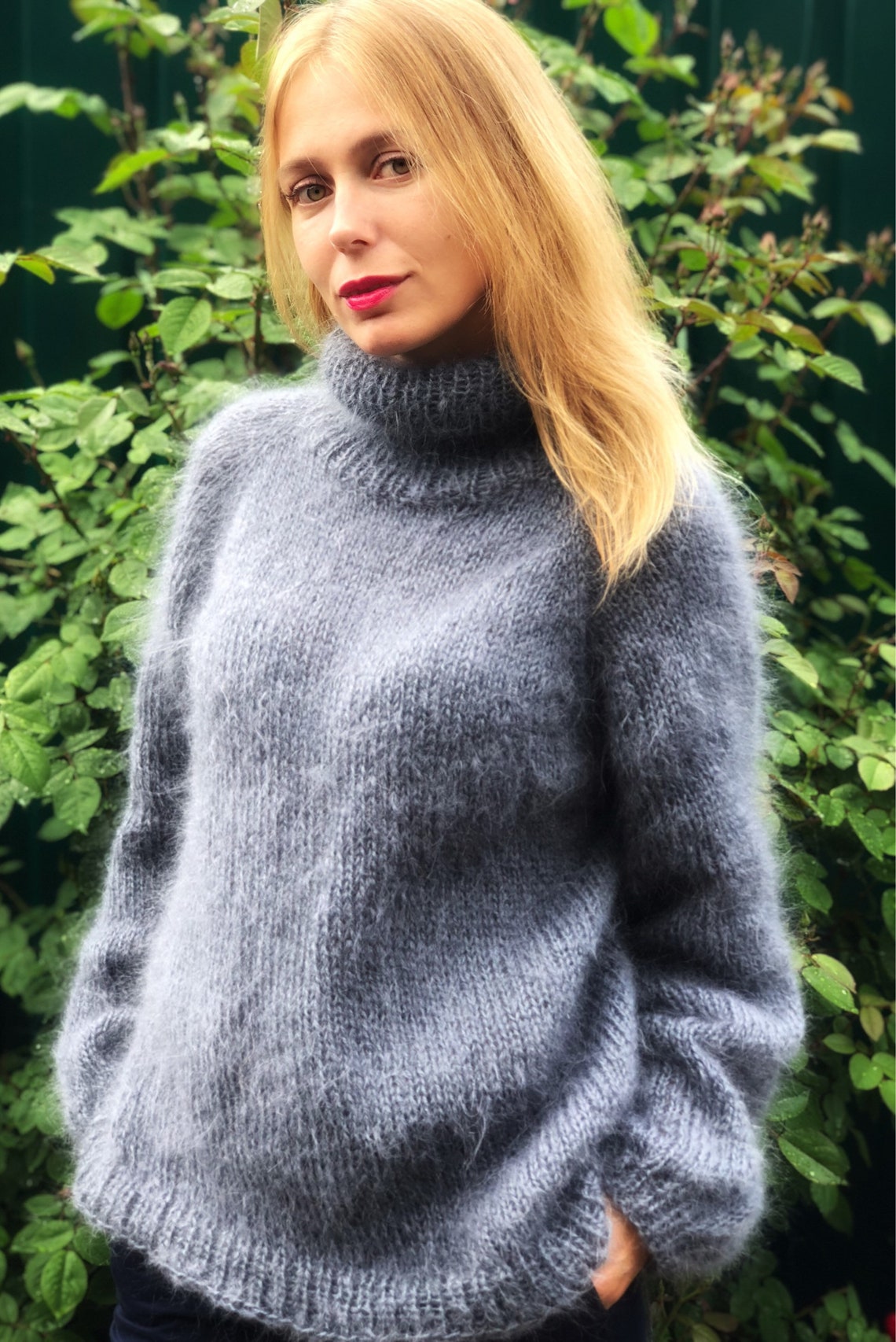 Mohair Sweater Grey Mohair Sweater Turtleneck Sweater Wool - Etsy