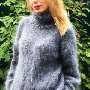 Mohair Sweater Grey Mohair Sweater Turtleneck Sweater Wool - Etsy