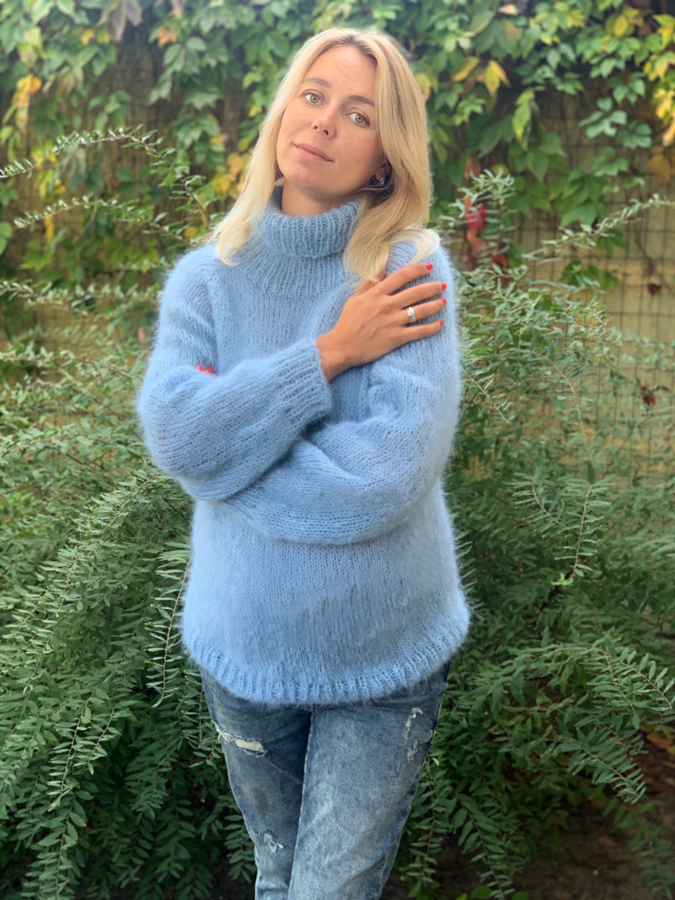 Mohair Sweater Blue Mohair Sweater Turtleneck Sweater Wool - Etsy