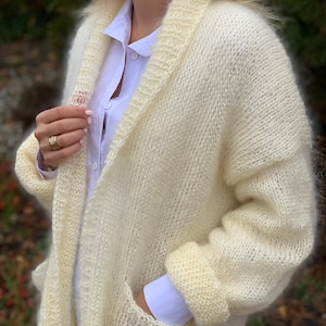 CARDIGAN Women Cardigan Cream, Wool long cardigan, Mohair Cardigan, Chunky cardigan, Open front cardigan, 100% hand made