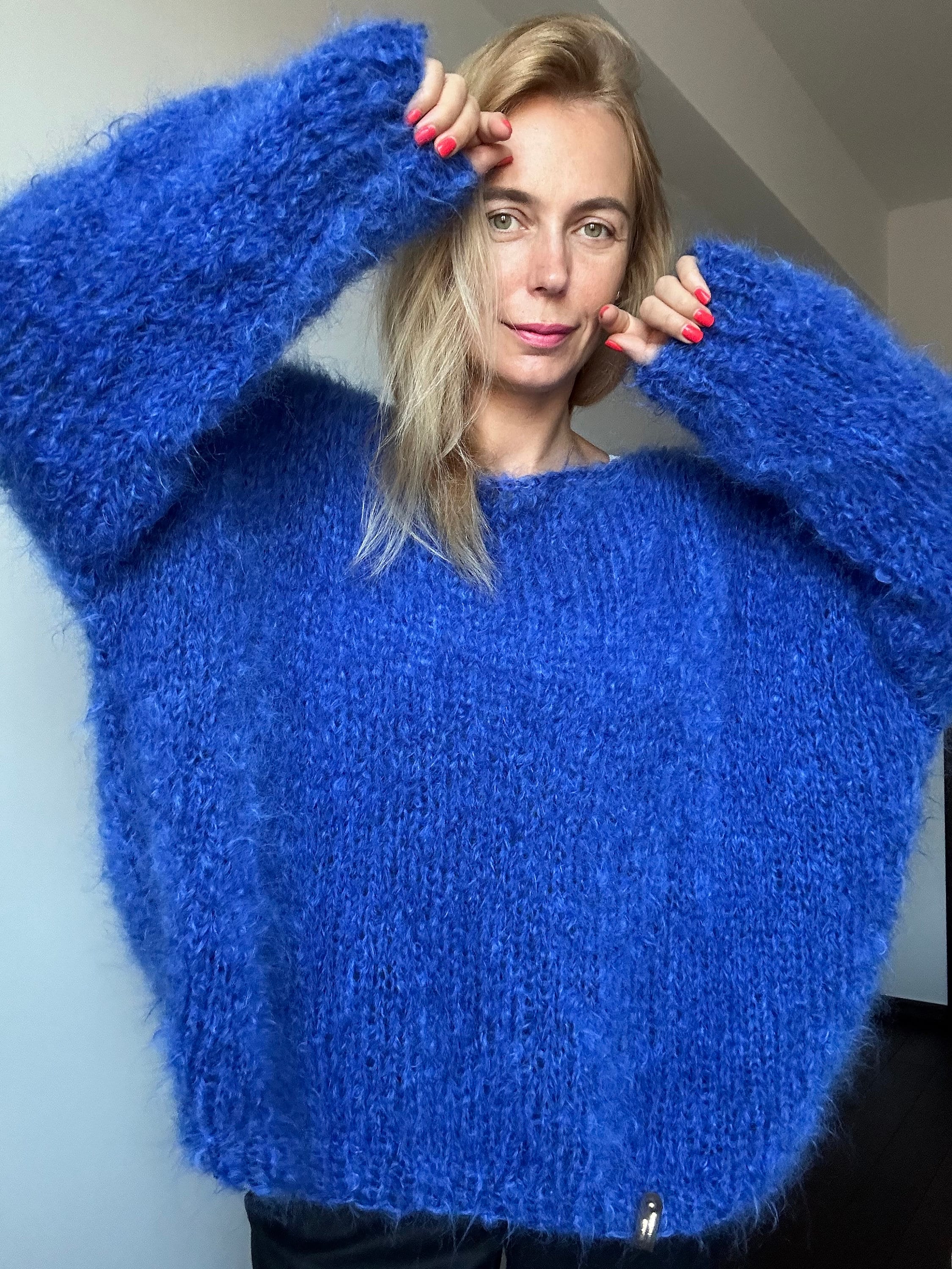 Royal blue top poncho sweater